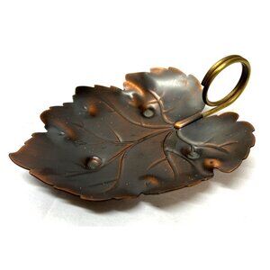 Vintage Coppercraft Copper Leaf-Shaped Trinket Dish With Handle